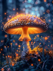 a magical mushroom set against a stunning galaxy background. The enchanting mushroom stands out with its vibrant colors and intricate details, evoking a sense of wonder and fantasy.
