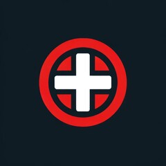 Obraz premium Minimalist First Aid Kit Logo with White Cross in Red Circle