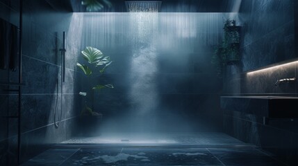 Naklejka premium Misty Shower Room With Evening Ambiance