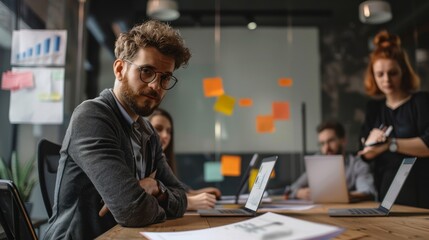 An office with project notes: Creative brainstorming and project management