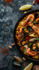 Paella from overhead with copy space