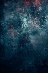 A blue and red splatter background with a splash of red. The splatter background is a representation of chaos and disorder