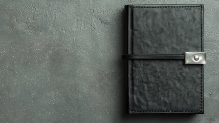 Black leather wallet with embossed design on textured dark surface