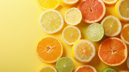 A composition of citrus fruits (lemons, limes, oranges) cut into slices generative ai