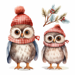 Fototapeta premium happy christmas owl, cute owl christmas clipart
