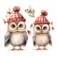 Fototapeta premium happy christmas owl, cute owl christmas clipart