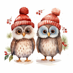 Fototapeta premium happy christmas owl, cute owl christmas clipart
