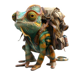 A 3D animated cartoon render of a helpful chameleon leading wayward travelers to safety.