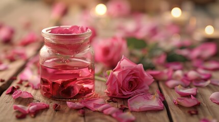Another is smelling a jar of fragrant rose petals considering whether to add them to their blend or not. - obrazy, fototapety, plakaty