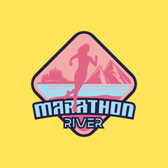 Obraz premium Run marathon logo vector graphic of illustration