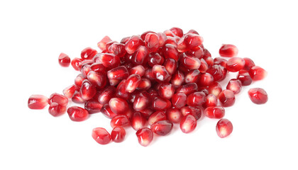 Pile of tasty pomegranate grains isolated on white