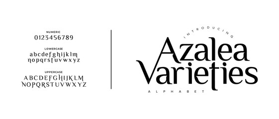 Azalea Elegant Font Uppercase Lowercase and Number. Classic Lettering Minimal Fashion Designs. Typography modern serif fonts regular decorative vintage concept. vector illustration