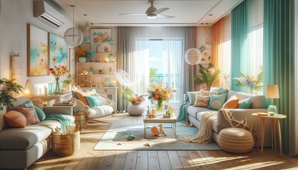 A cozy apartment with a summer decor