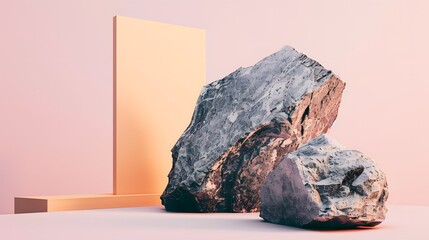 Naklejka premium Contemporary minimalist scene of a jagged stone as a decoration or even poidum for photo product.