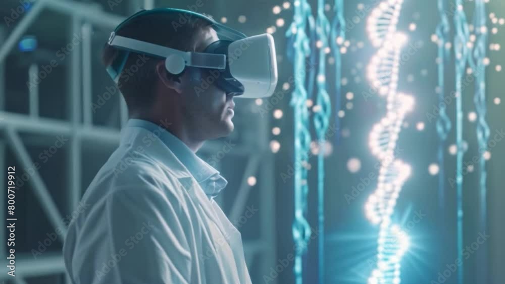Aufkleber doctor exploring virtual reality dna sequencing in a high-tech laboratory