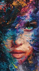 Fototapeta premium Bring to life the concept of paintings as living entities in a close-up shot Focus on intricate details like brush strokes, textures