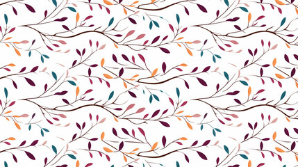 Fototapeta premium A seamless pattern of colorful leaves and branches on a white background.