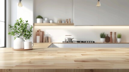 Fototapeta na wymiar Minimalist Kitchen Interior: Wood Texture and Light