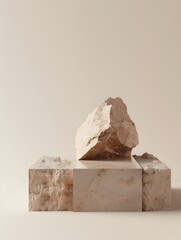 Contemporary minimalist scene of a jagged stone as a decoration or even poidum for photo product.