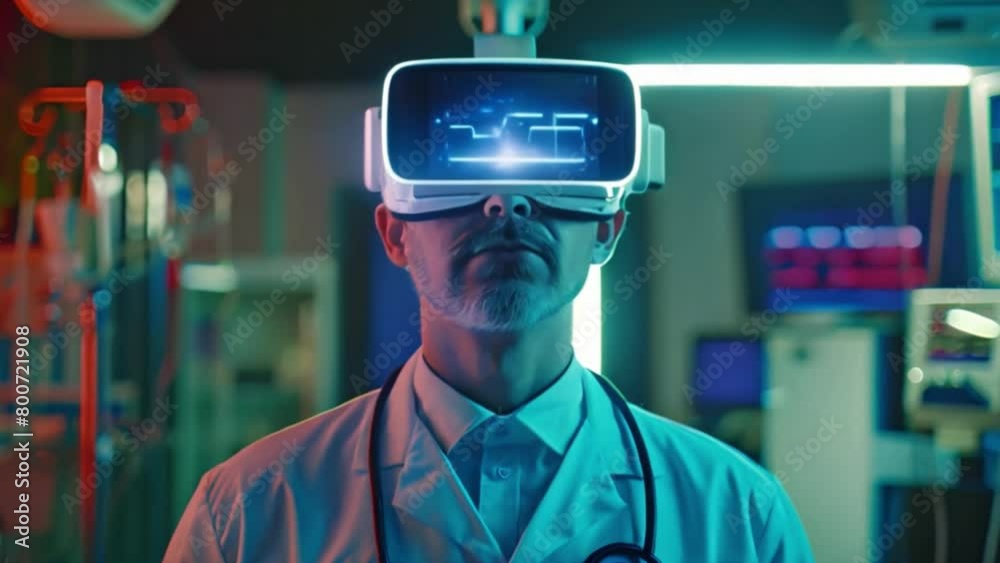 Poster doctor engaging with virtual reality technology in a medical setting