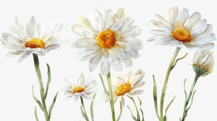 Watercolor daisy clipart with white petals and yellow centers