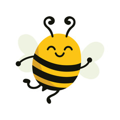kawaii cute happy bee flying cartoon character vector illustration template design