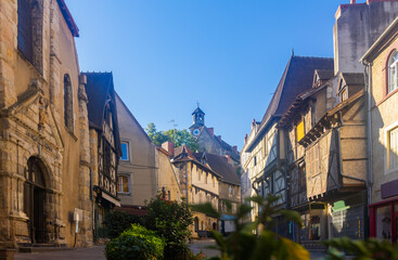 Obraz premium Streets of Montlucon old town with medieval fachwerk houses