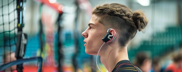 Athlete with a hearing aid competing in a sporting event, showcasing determination and strength