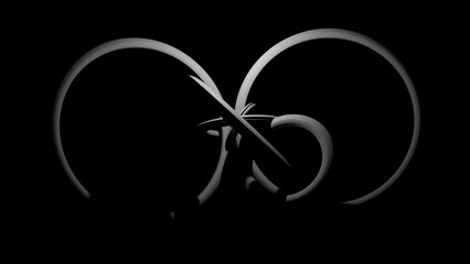 Abstract 3D illustration of meaningless circles of various sizes assembled on a black background