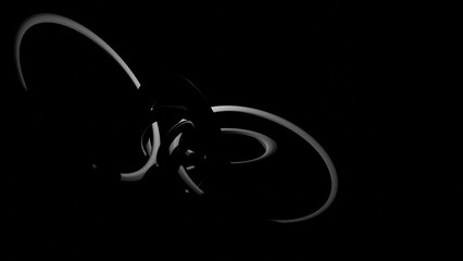 Abstract 3D illustration of meaningless circles of various sizes assembled on a black background