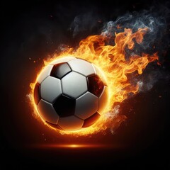 Naklejka premium Soccer ball flying on fire isolated on a black background