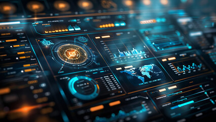 Fototapeta premium Futuristic Tech Interface with Global Data Visualization