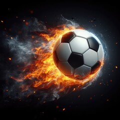 Soccer ball flying on fire isolated on a black background