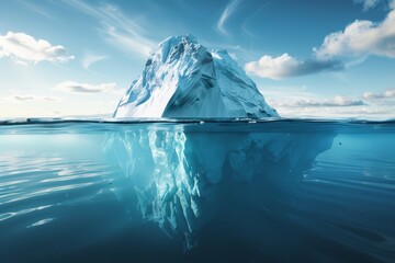 A large ice block is floating in the ocean. Business concept