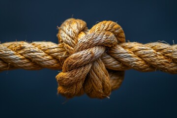A tied knot on a rope. Business concept. Backdrop with selective focus and copy space