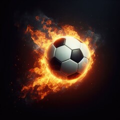 Soccer ball flying on fire isolated on a black background