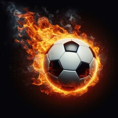 Naklejka premium Soccer ball flying on fire isolated on a black background