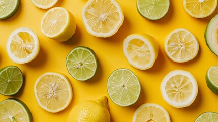 citrus slices on yellow background generative ai