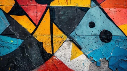 a colorful wall adorned with a variety of geometric shapes and designs