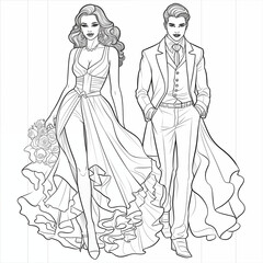 Fototapeta premium coloring page of fashion coloring book for adults event clothes, black and white