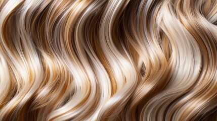 Closeup of smooth and shiny highlighted blonde hair texture with loose waves