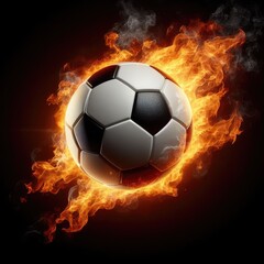 Fototapeta premium Soccer ball flying on fire isolated on a black background