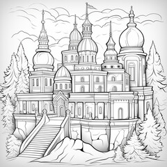 coloring page for kids, coloring book of Castle