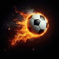 Naklejka premium Soccer ball flying on fire isolated on a black background