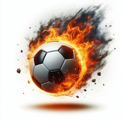Fototapeta premium Soccer ball flying on fire isolated on a white background