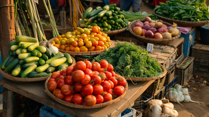 fresh organic vegetables on a street shop in the market, sustainable business 