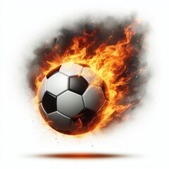 Fototapeta premium Soccer ball flying on fire isolated on a white background