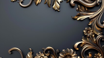 Ornate golden floral elements on dark background, elegance in design