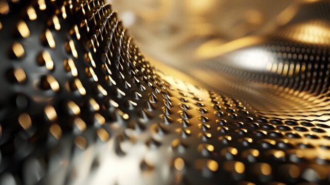Close-up of golden perforated metal surface with depth field effect