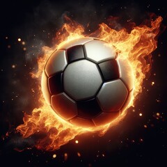 Fototapeta premium Soccer ball flying on fire isolated on a black background